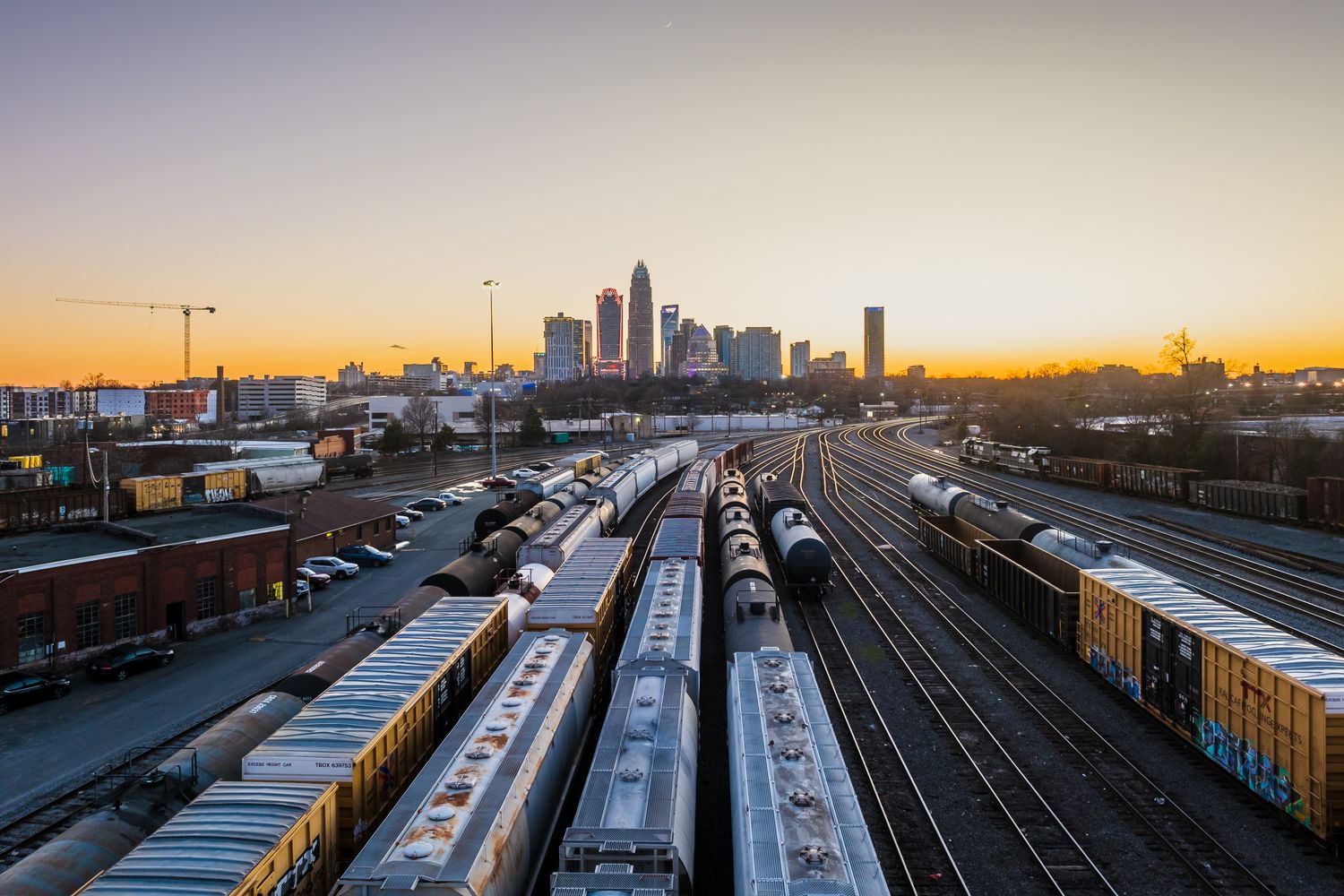 Charlotte skyline above the light rail